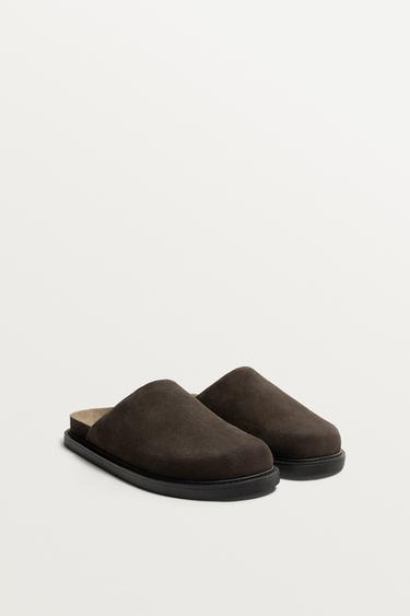 Zara LEATHER CLOGS - Chocolate
