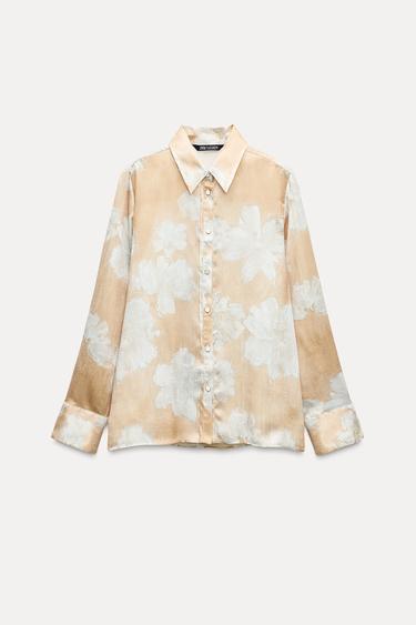 FLORAL PRINT SATIN SHIRT - Ecru / Beige by Zara