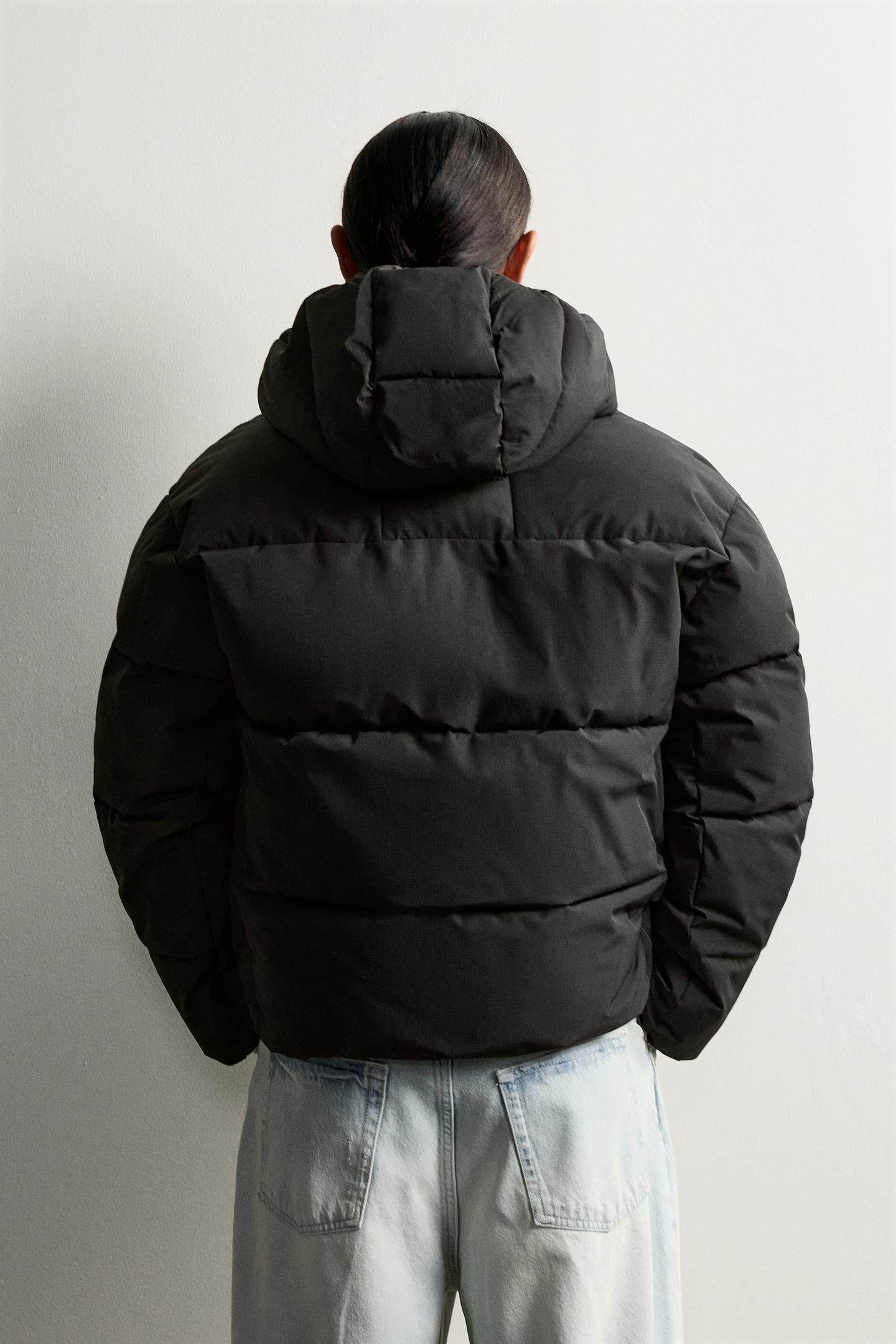 Мужская куртка Zara Relaxed Fit Padded Hoodie Jacket, цвет: Чёрный — фото 3