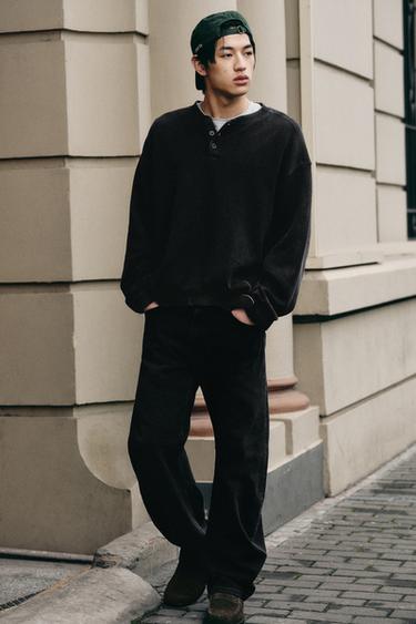 Zara 工裝領紋理運動衫 - 深無煙煤色