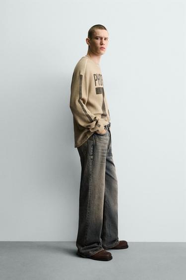 PRINTED WAFFLE-KNIT SWEATSHIRT - Oyster-white by Zara - Image 3