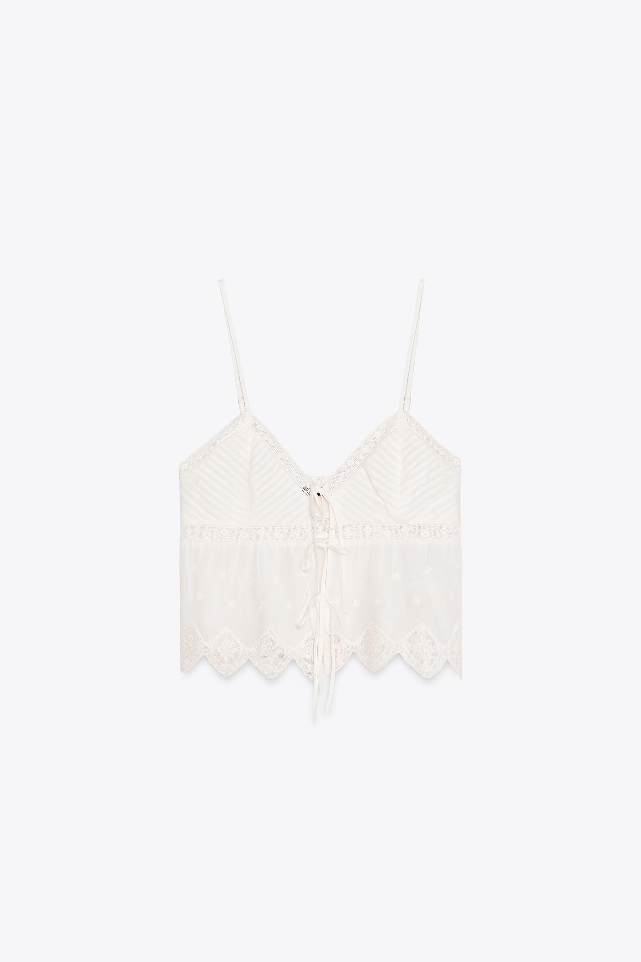 TOP TIRANTES BORDADOS Blanco ZARA España