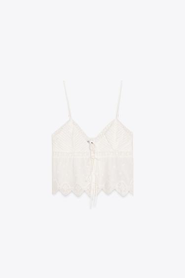 TOP À BRETELLES BRODÉES - Blanc de Zara - Image 5
