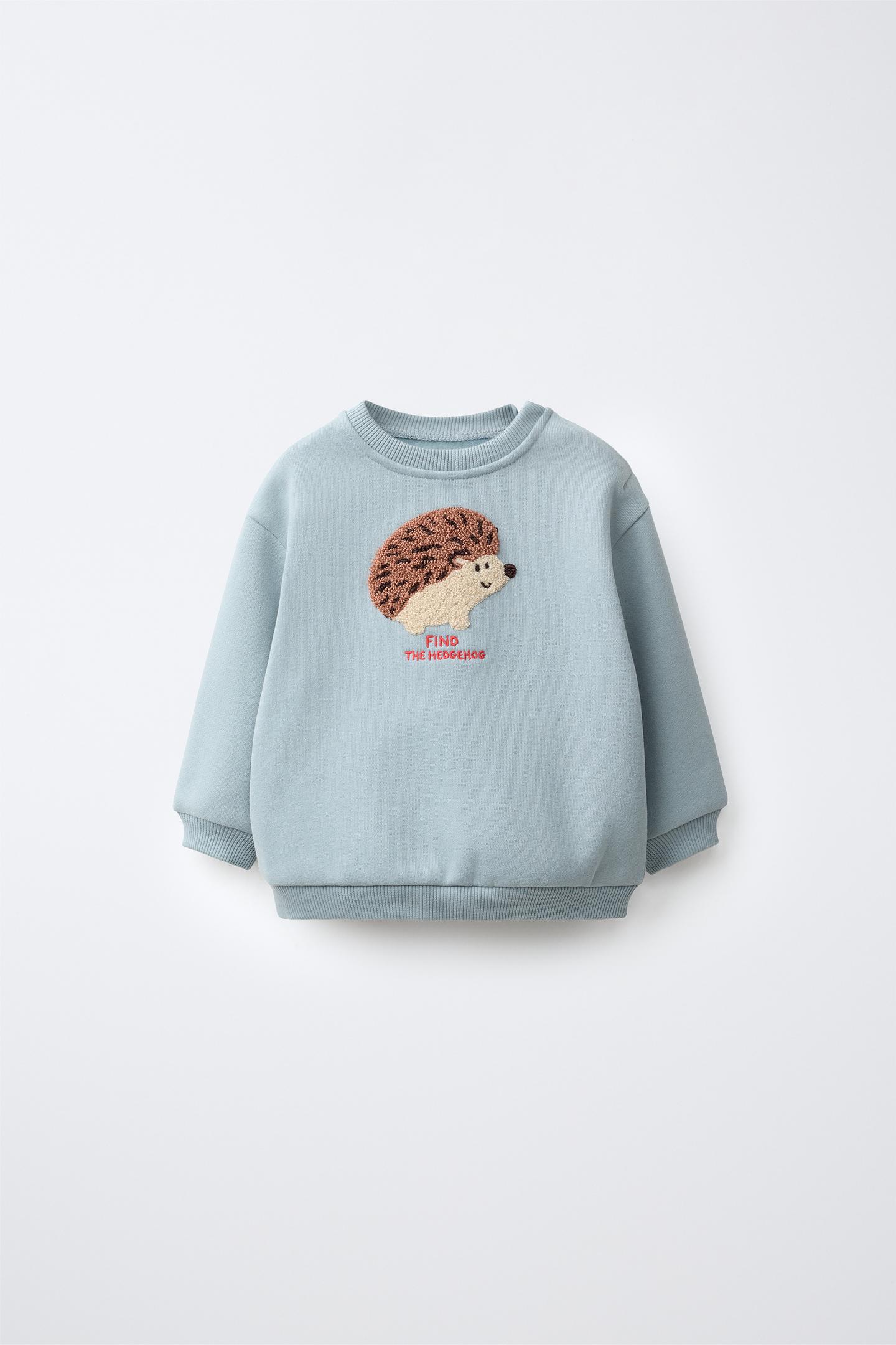 Детская толстовка Zara Hedgehog Embroidery, цвет: Голубоватый