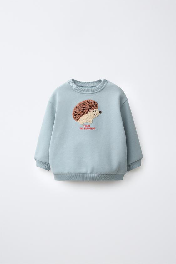 SUDADERA BORDADO ERIZO - Azulado de Zara - Imagen 0