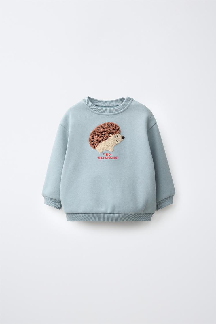 HEDGEHOG EMBROIDERY SWEATSHIRT — Bluish