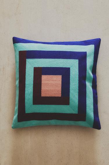 HOUSSE DE COUSSIN COTON CARRÉS X COLLAGERIE - Bleus de Zara - Image 5