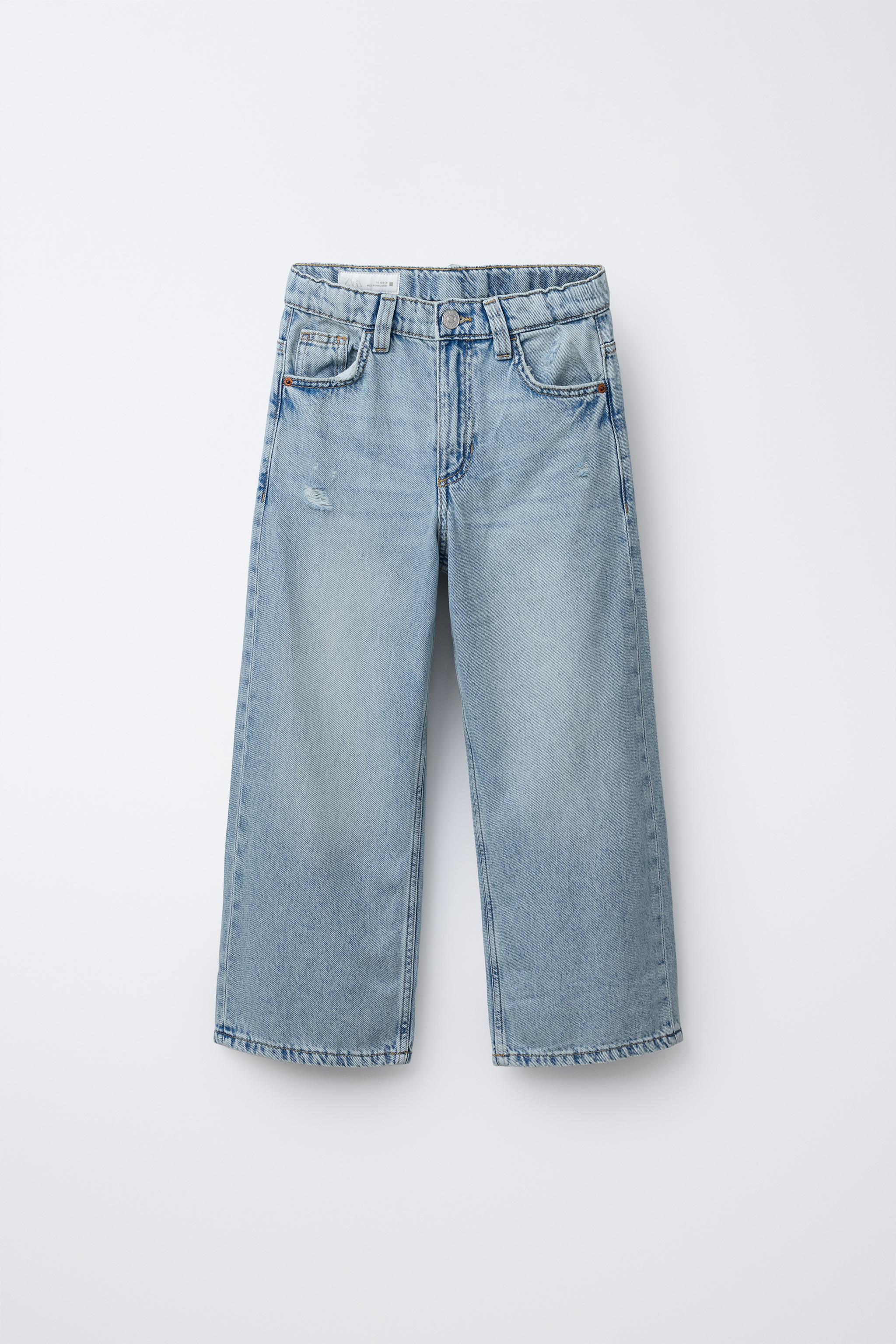 EMBROIDERED TEXT WIDE LEG JEANS