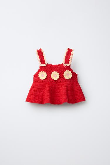TOP EN CROCHET À FLEURS - Rouge de Zara