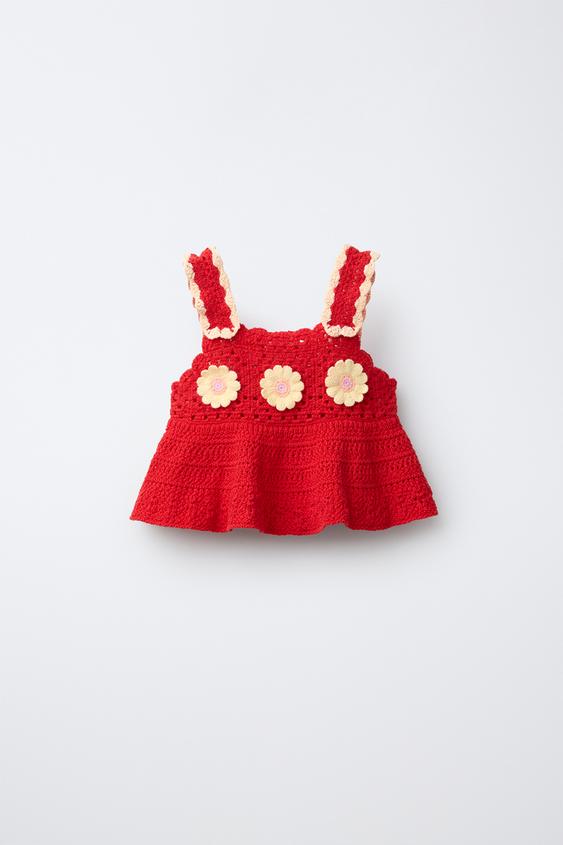 TOP PUNTO CROCHET FLORES - Rojo de Zara - Imagen 0