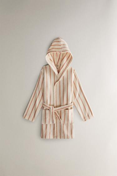 PEIGNOIR VELOURS RAYURES GRANDES TAILLES - Rose / Blanc de Zara