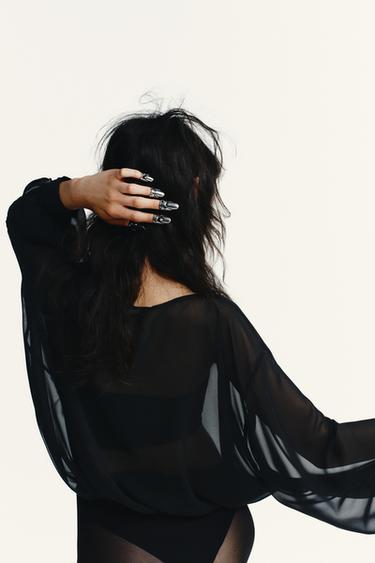 BODY SEMI-TRANSPARENT À MANCHES LONGUES - Noir de Zara - Image 5