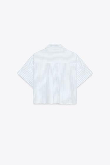 POPLIN CROP SHIRT - Blue/White by Zara - Image 5