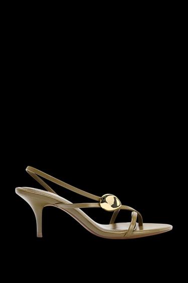 Zara STRAPPY HEELED SANDALS WITH METAL DETAIL - Khaki Green - Image 0