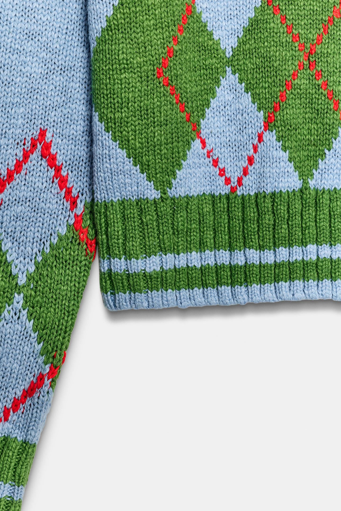 Женский свитер Zara Argyle Knit, цвет: Разноцветный — фото 7