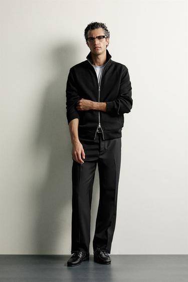 Zara 100% WOOL REGULAR FIT PANTS - Black