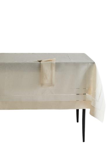 HEMSTITCHED INSERT LINEN TABLECLOTH - Ecru by Zara
