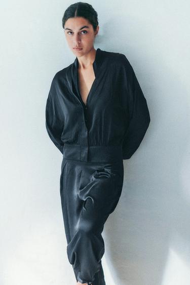 FLOWING SATIN BLAZER SHIRT - Black by Zara