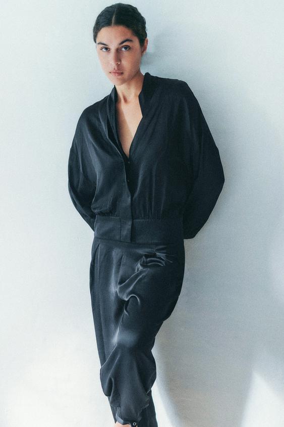 FLOWY SATIN EFFECT BLAZER SHIRT