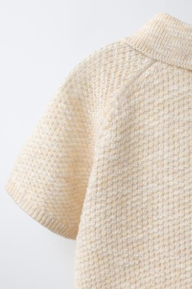 TEXTURED KNIT POLO JUMPER - Light beige by Zara - Image 3