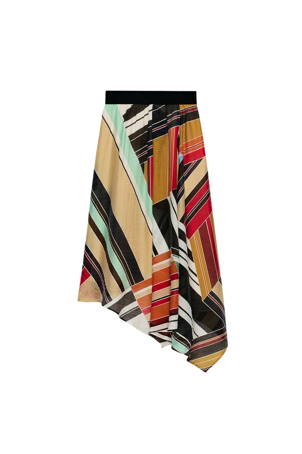 ASYMMETRIC PRINTED MIDI SKIRT