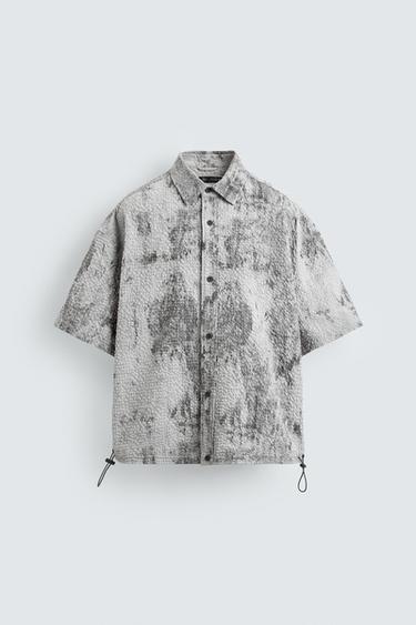 Zara 寬鬆印花紋理襯衫 - 珍珠灰色