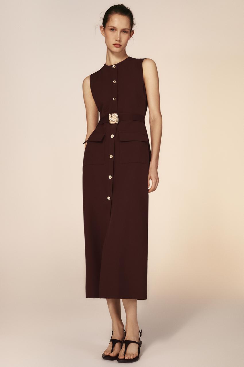 MIDI DRESS WITH BELT - Brown | ZARA Australia MIDI DRESS WITH BELT - Brown | ZARA Australia