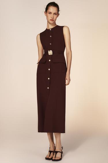 VESTIOD MIDI CINTURÓN - Marrón de Zara - Imagen 0