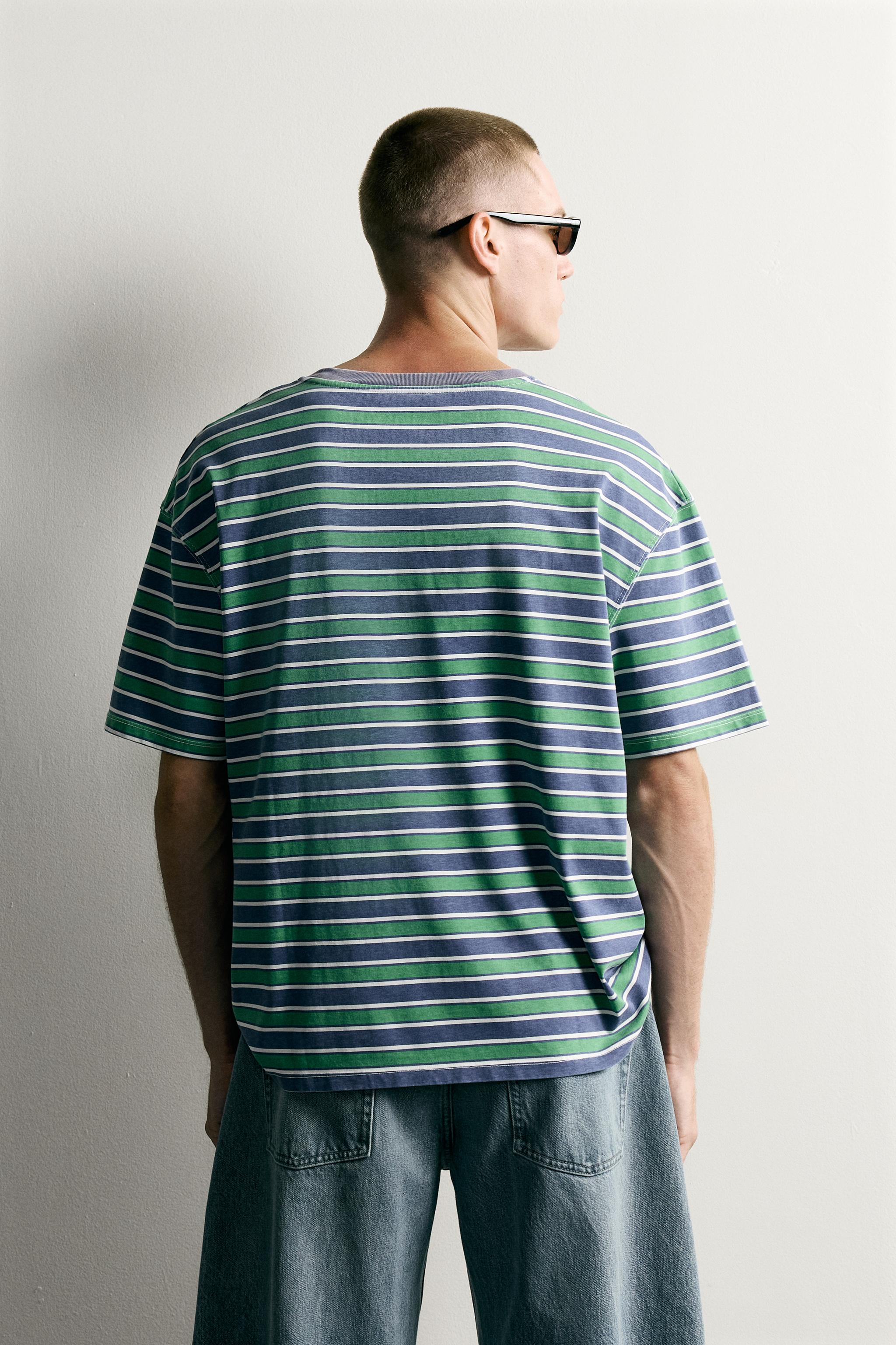 Мужские футболки Zara CROPPED FIT STRIPED T-SHIRT — фото 3