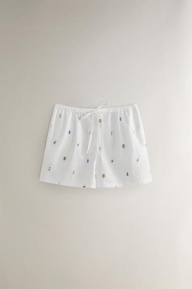 Zaras BOMULLSSHORTS MED SMÅBLOMMIGT MÖNSTER - Vit