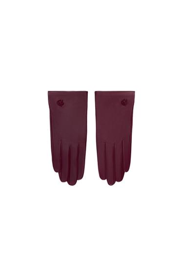 EMBROIDERED LEATHER GLOVES SOSHIOTSUKI X ZARA - Burgundy by Zara