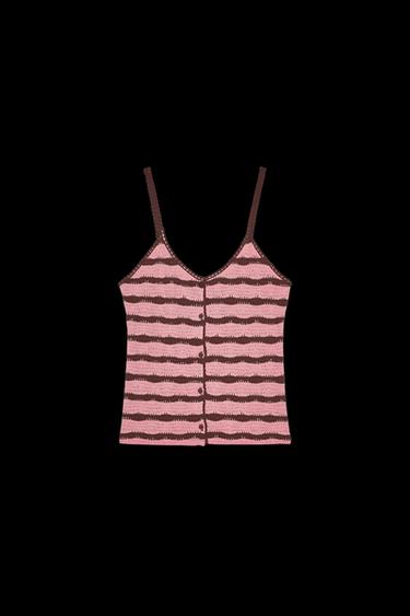 Zara CUT-OUT KNIT STRIPED STRAPPY TOP - Pink - Image 0