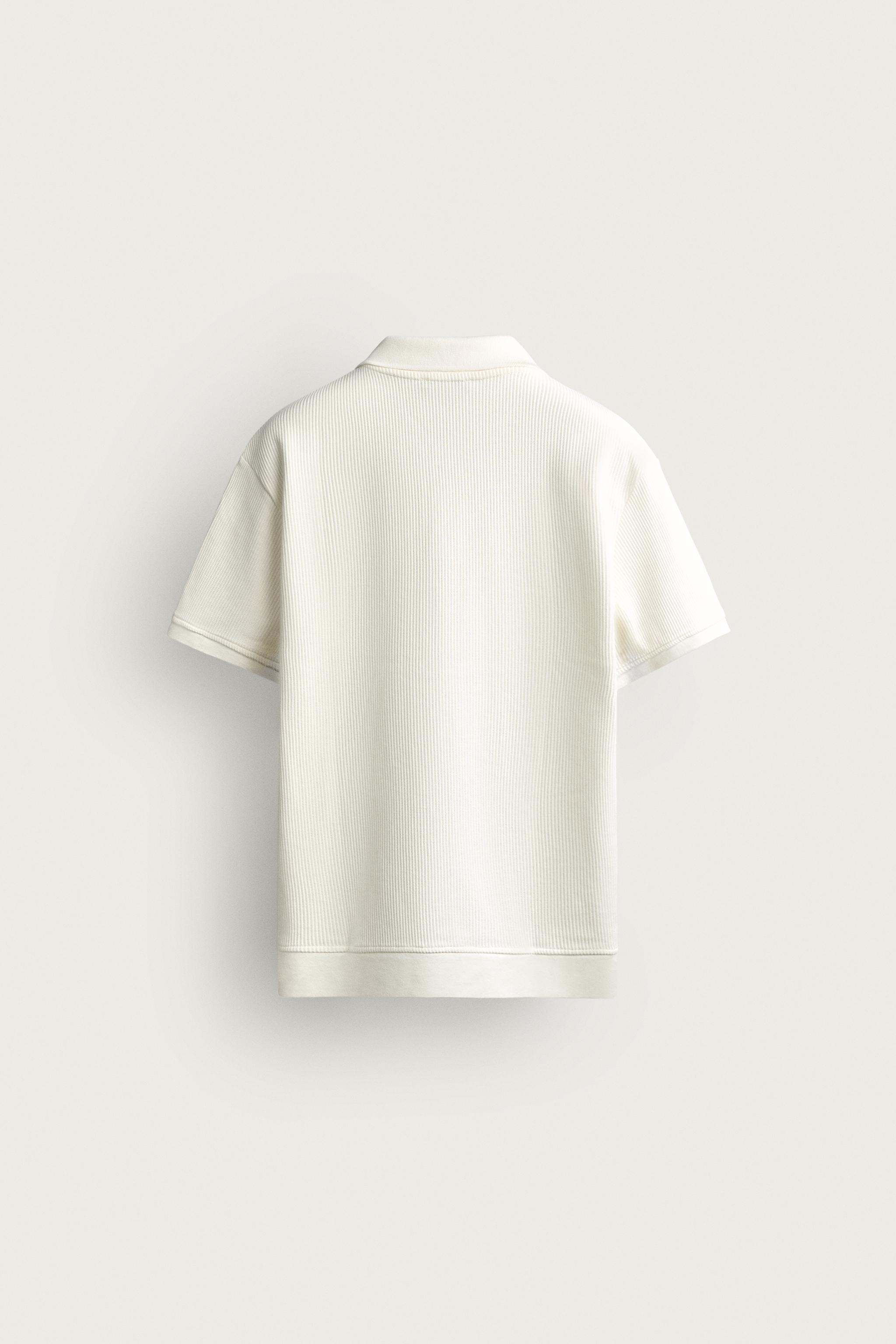 Zara DİKEY DOKULU POLO T-SHIRT görsel 7