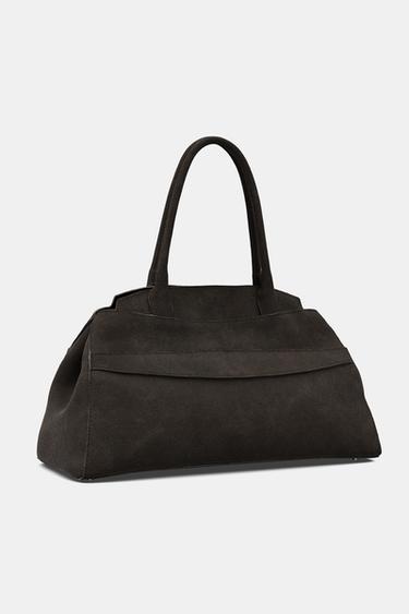 SAC PORTÉ ÉPAULE EN CROÛTE DE CUIR - Gris de Zara - Image 7