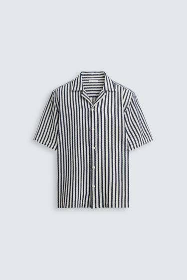 CAMISA JACQUARD GEOMÉTRICO - Azul-marinho da Zara