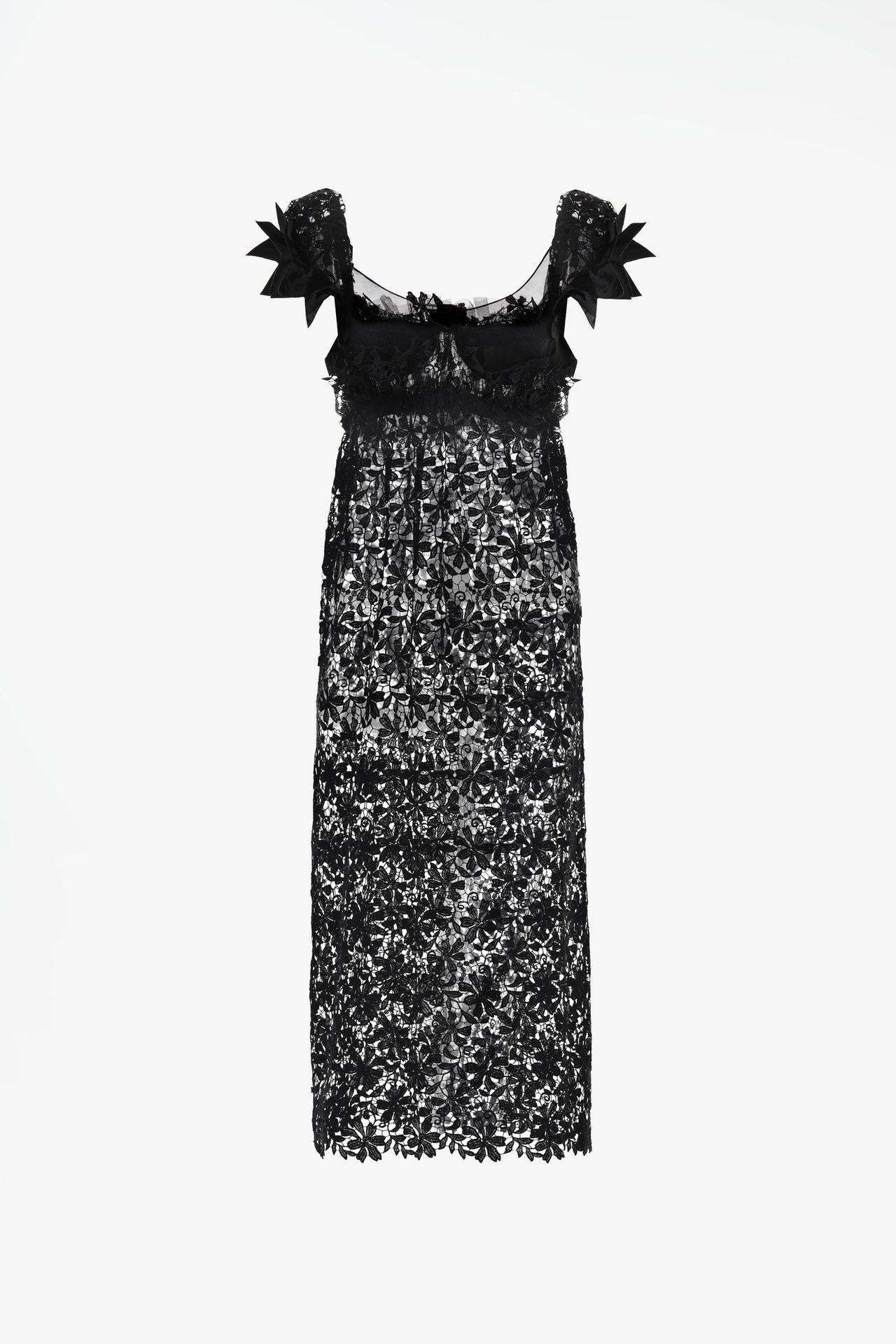 LIMITED EDITION COMBINED GUIPURE MIDI DRESS — Black