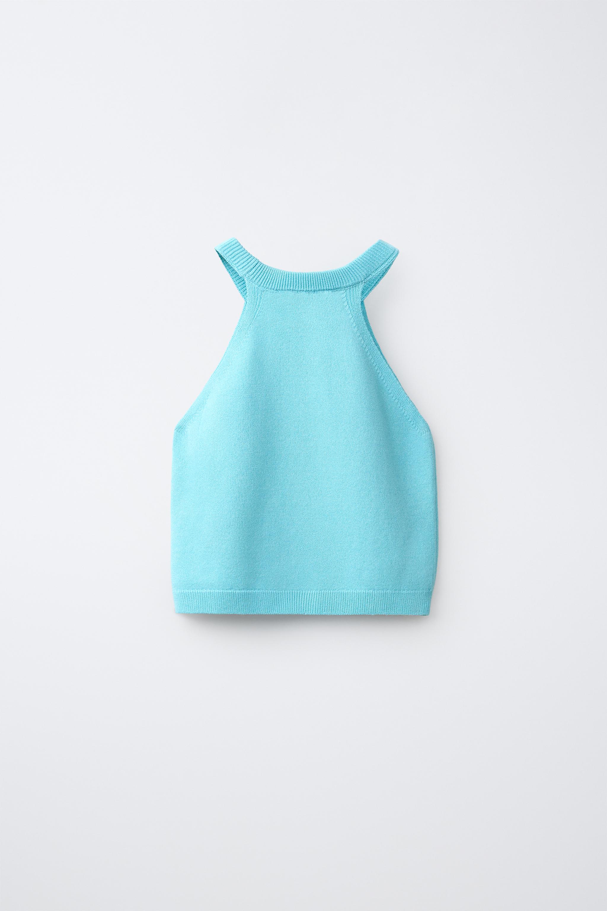 BUTTON KNIT TOP — Light sky blue