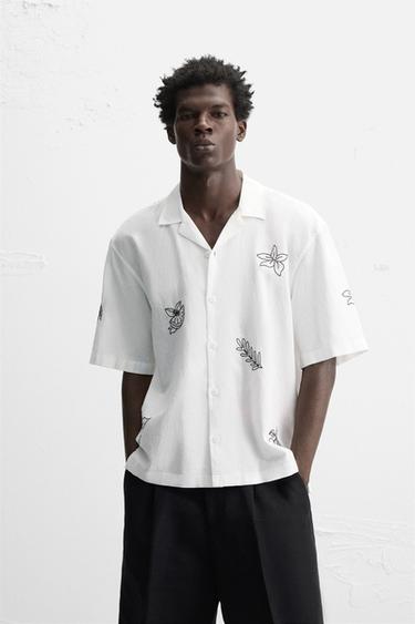 EMBROIDERED COTTON/LINEN SHIRT - White by Zara