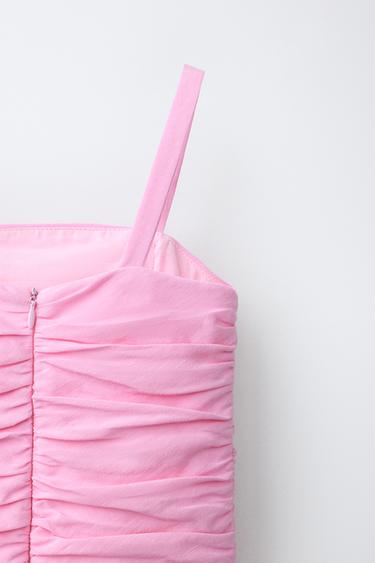 DRAPED LINEN BLEND DRESS - Neon pink by Zara - Image 3