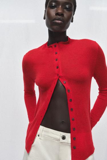 EXTRA-FINE KNIT CARDIGAN - Red by Zara