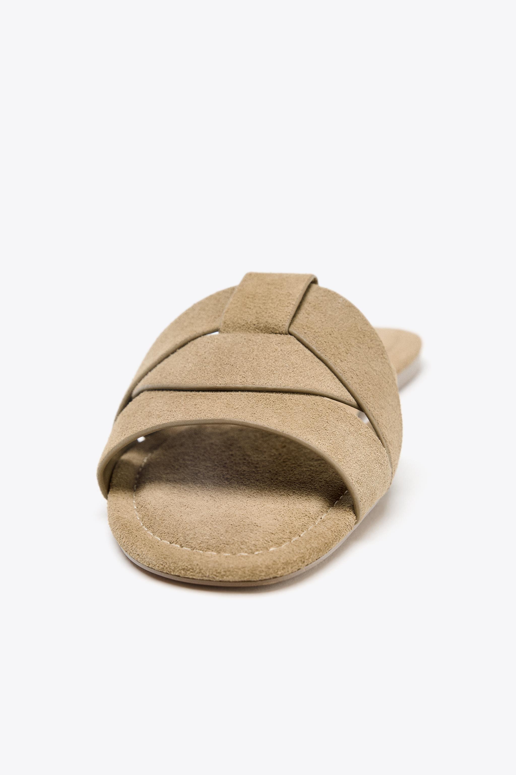安心★関税込み★ZARA★CROSSOVER SPLIT SUEDE FLAT SANDALS CROSSOVER SPLIT SUEDE FLAT SANDALS - Brown | ZARA Spain