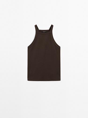 Zara Cotton blend halter top - Brown - Image 0