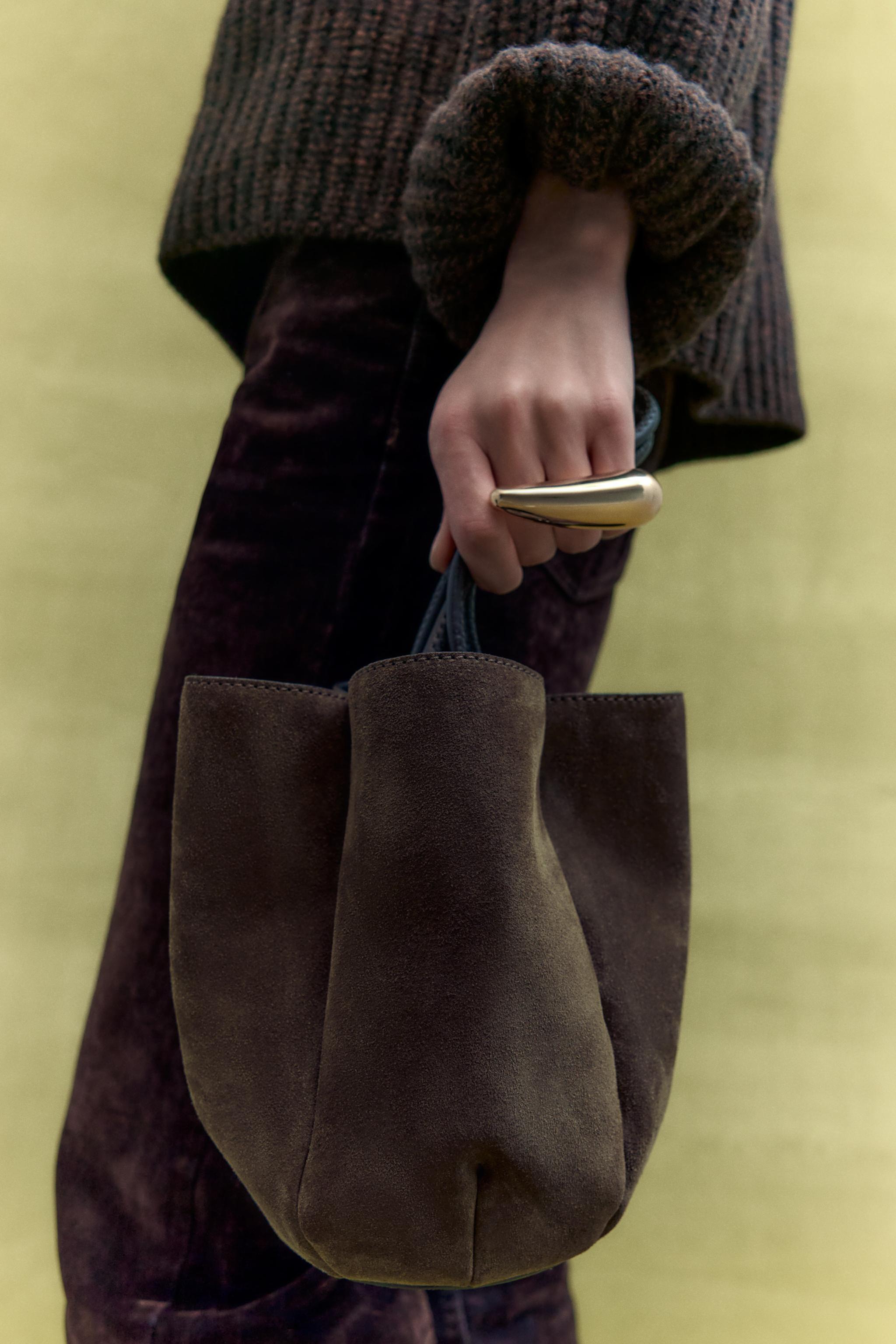 FLOWER SUEDE BUCKET BAG - Brown | ZARA Canada