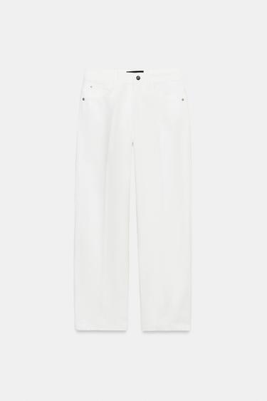 Z1975 ミッドライズバレルプレスラインデニムパンツホワイトZaraのZ1975 ミッドライズバレルプレスラインデニムパンツ - ホワイト 