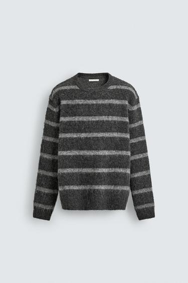 BRUSHED STRIPED BOXY FIT JUMPER - Dark grey by Zara