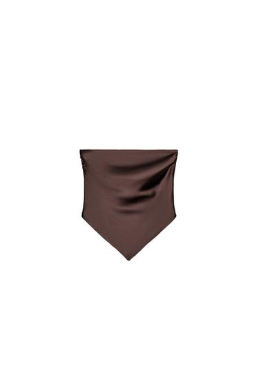Zara SATIN EFFECT SCARF TOP - Chocolate