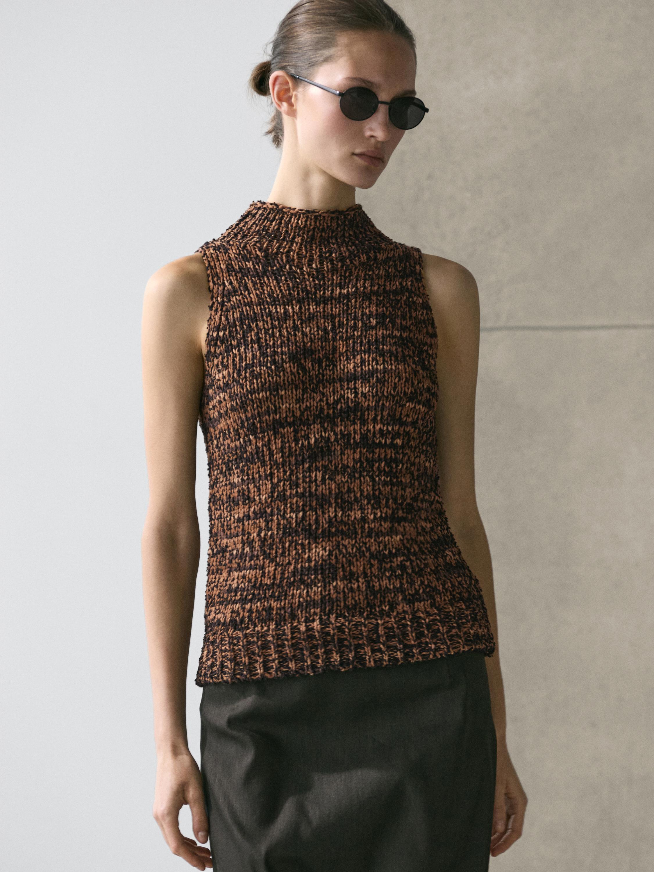 Flecked knit halter top