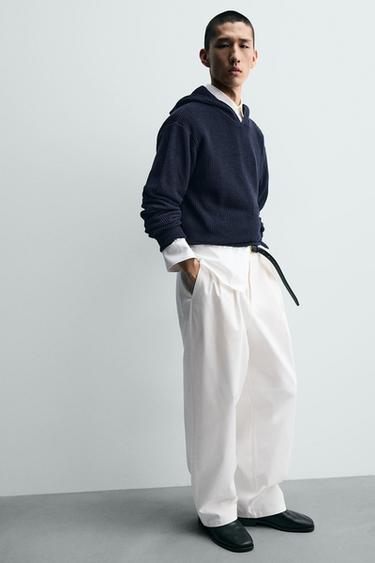 PULL EN COTON - LAINE À CAPUCHE - Bleu marine de Zara - Image 5