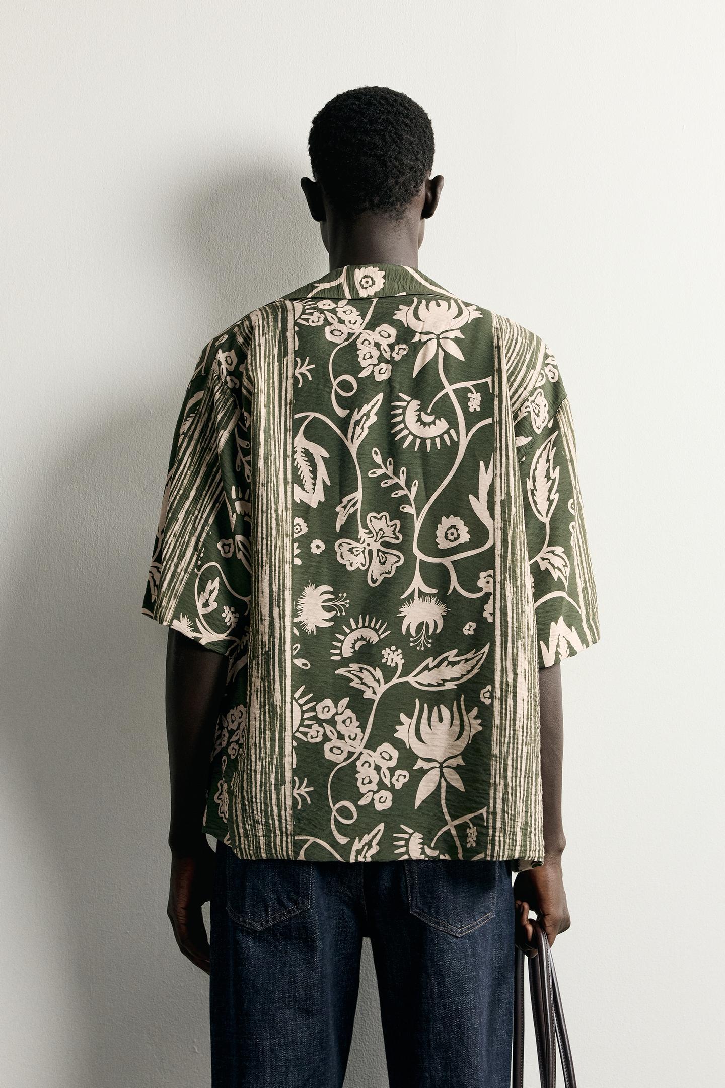 Мужская рубашка Zara Fluid Abstract Print, цвет: Хаки — фото 3