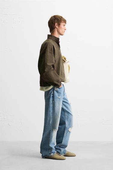 VESTE EN JEAN COL ZIP - Marron de Zara - Image 3
